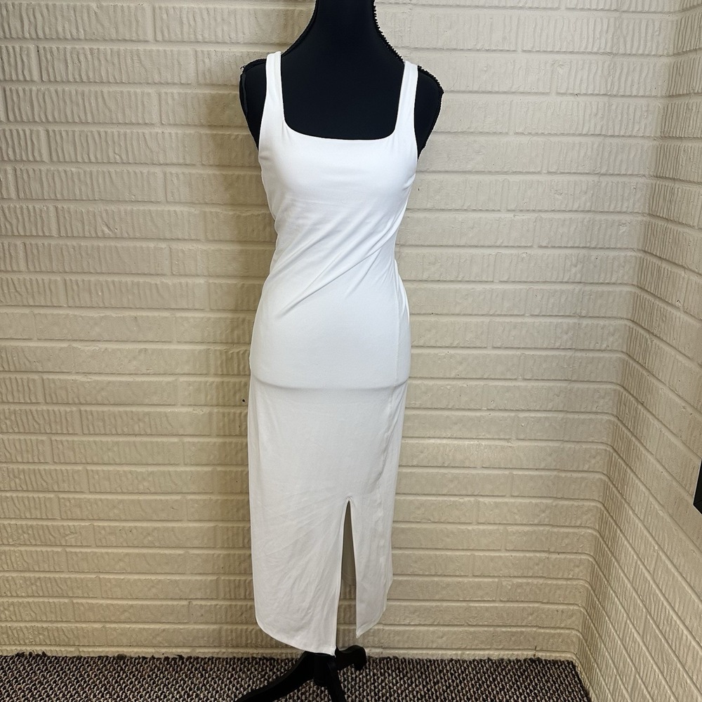 Daily Practice White Bodycon Midi Dress Sz S Square Neck Vacation Bridal Lounge